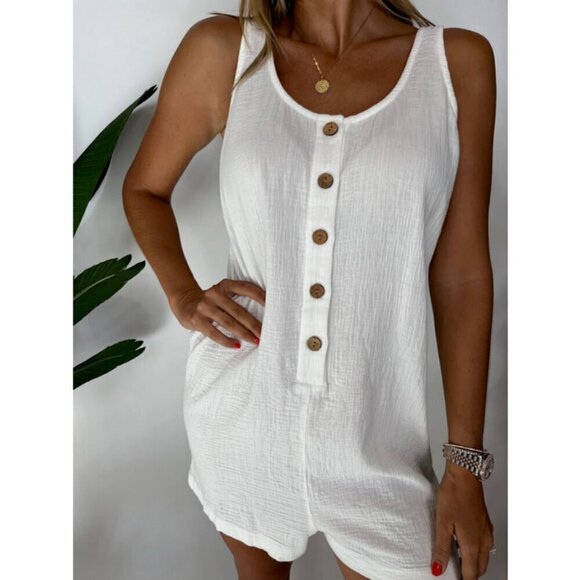 💕FAHERTY💕 Dream Cotton Gauze Jamesport Romper ~ White Medium M NWT - Picture 9 of 16